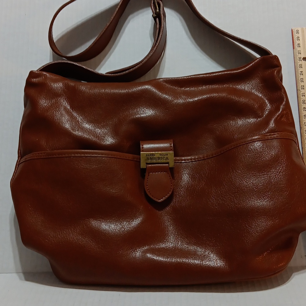 Perry Ellis Leather Shoulder Bag America 13x10